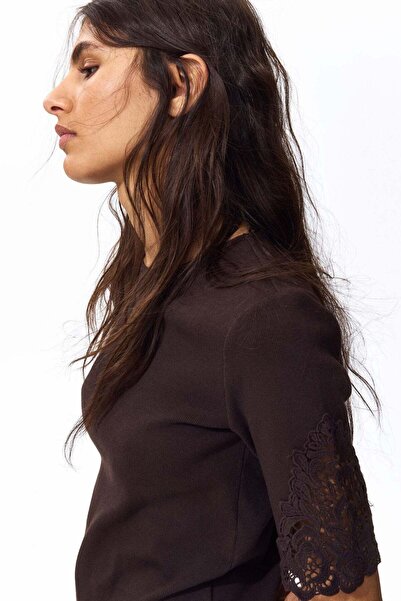 H&M Ribbed lace-inset top