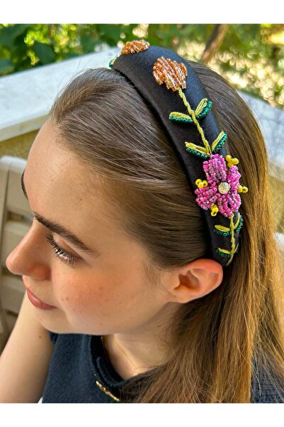 ByMerve Design Women's Beadwork Thick Black Hand Sewing Women's Hair Crown