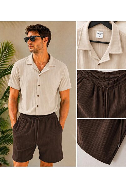 WENMİNG Men's Report Ottoman Fabric Short Sleeve Shirt Shorts Summer Bottom T...
