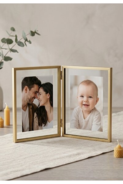 Home Double Gold-Edged Metal Frame with Glass Front 25*20 cm