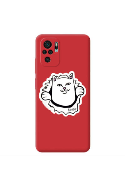 Other Xiaomi Redmi Note 10S White cat Red Colored Silicone TPU Θήκη