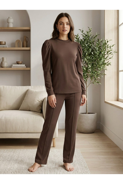 Finelook Women's Puff Sleeve Lounge Set – Soft Long Sleeve Sweatshirt & Strai...