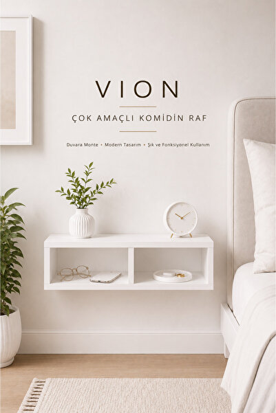 Atlanta Home VION Duvara Monte Komodin Raf | Çok Amaçlı Duvar Rafı | Yatak Ba...