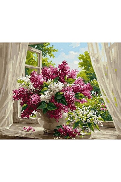 IPICASSO Set de pictură pe numere, cu ramă, Floare pe pervaz, 40x50 cm