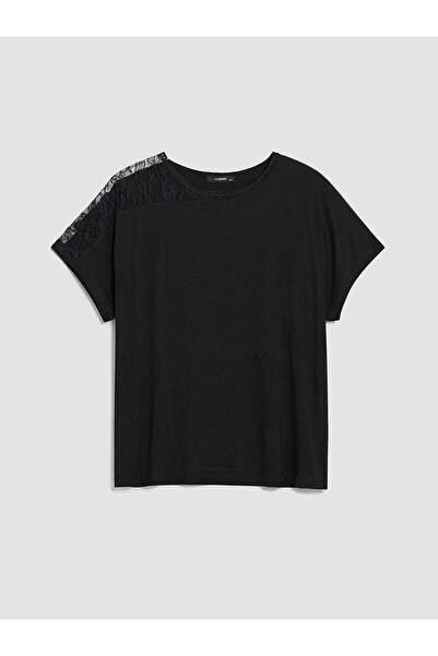 LC Waikiki Nevavm Big Size Women's T-Shirt with Lace Detail with Difference
