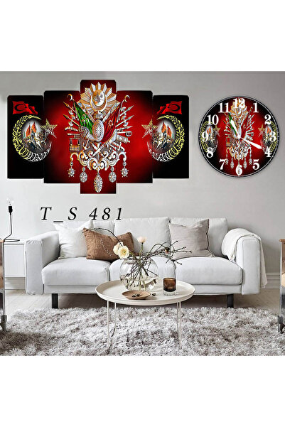BellaaaModa Osmanlı temalı Dekoratif Desenli Mdf Tablo 5 Parça Set ve Saatli ...