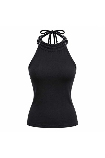 EVOA Women's Beaded Detailed Backless Blouse