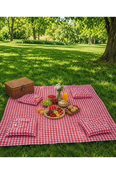 evim oyuncak dünyası Kırmızı Piknik Örtü Ve Minderi