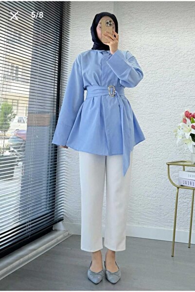 onlymoon Woven Fabric Long Belted Shirt for Women with Buckle Detail, Comfort...