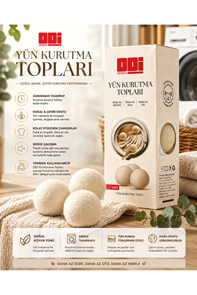 Odi Design Odi Wool Dryer Ball 3 Pieces – Natural Sheep Wool Laundry Dryer Ba...