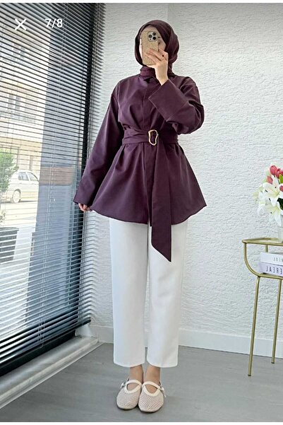 onlymoon Woven Fabric Long Belted Shirt for Women with Buckle Detail, Comfort...