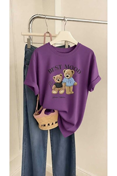 New Shine Best Mood Teddy Bear Printed Oversize Cotton T-Shirt