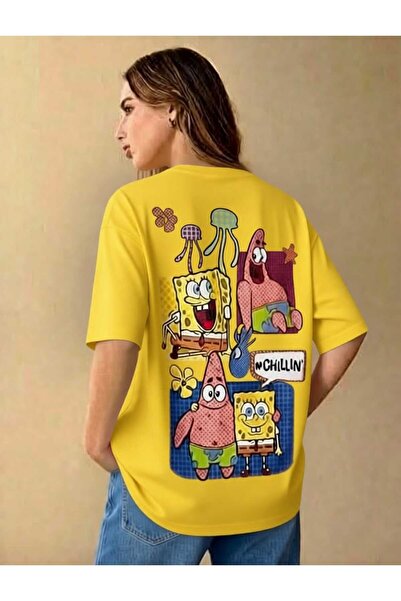 New Shine Spongebob Patrick Printed Oversize Cotton T-Shirt