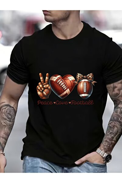 17 seramik تي شيرت كاجوال للرجال من Peace Love Football 180G - هدية مثالية لح...