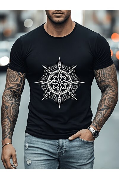 12 Teknoloji Men's Pure Cotton T-shirt, Vintage Gothic Style with an Octagona...