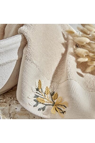 Yıldızan Edl Shop Home Comfort Touch Embroidered 100% Cotton Towel Beige 30X5...