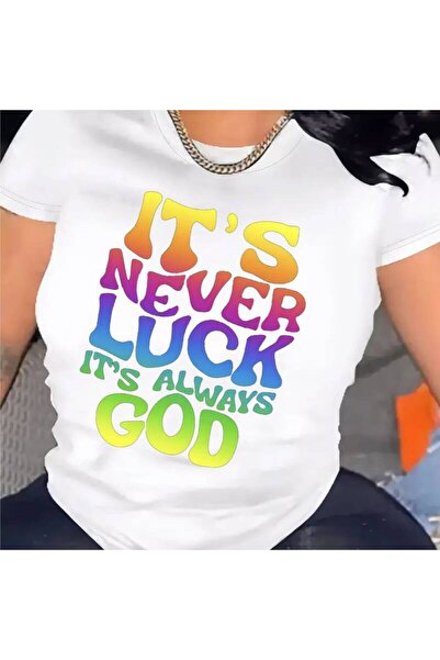 212Wear Colorful never luck it's always god T-Shirt For Women Casual Short Sl...