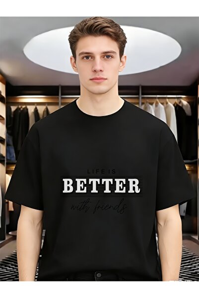 1001 Line تيشيرتات قطنية للرجال برقبة دائرية وأكمام قصيرة من Life Is Better w...
