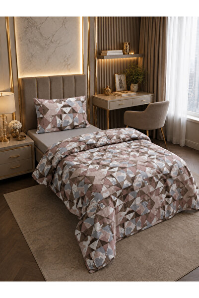 HOMENUP 100X200 Single Duvet Cover Set Patterned Brown-Grey