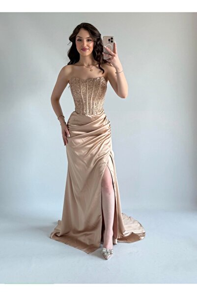 ayşenur Dinçer butik Cruella Taşlı Abiye Gold