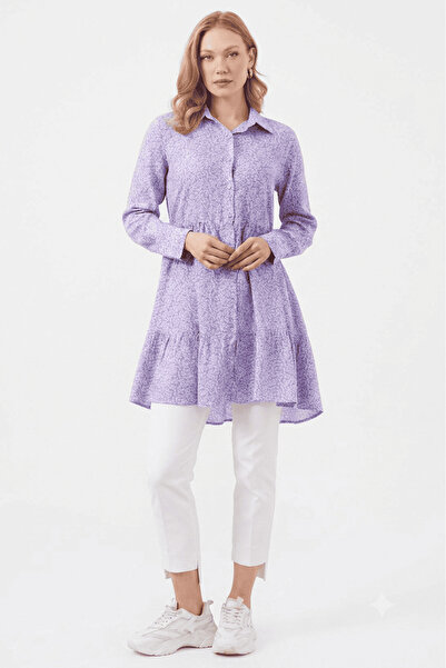 Fulla Moda Leaf Patterned Pleated Mini Dress