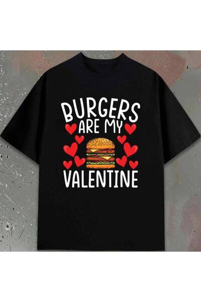 STITCHLY تي شيرت رجالي أسود مضحك من Burger Valentine، ياقة دائرية كاجوال، قما...
