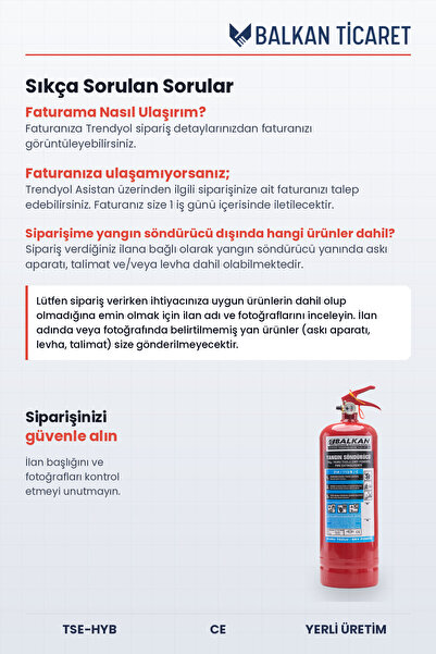 Balkan Ticaret 2 Kg Yangın Söndürme Tüpü Tozlu ABC TÜVTÜRK Onaylı TSE-HYB CE Belgeli 4 Yıl Garantili