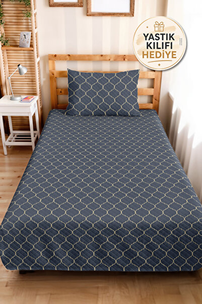 Evimde Bambaşka Navy Blue Geometric Youth Room Single Pique Set - Modern Beig...