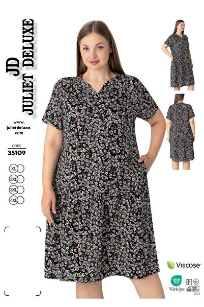 Juliet Deluxe Women's Plus Size Woven Viscose Fabric Patterned Buttoned Dress...