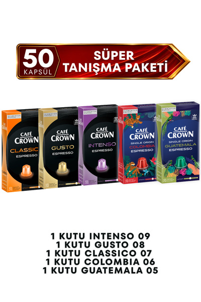 Cafe Crown 50'li Kapsül Kahve Süper Tanışma Paketi ( Nespresso Uyumlu Alüminy...