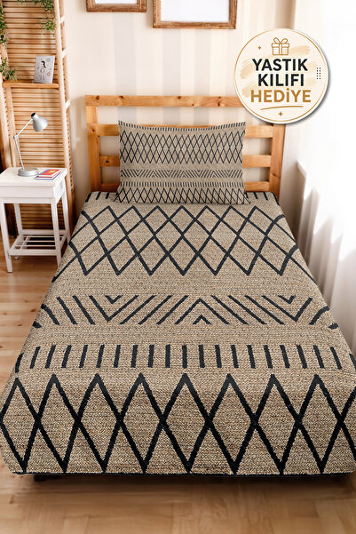 Evimde Bambaşka Geometric Beige Young Room Single Pique Set - Bohemian Anthra...