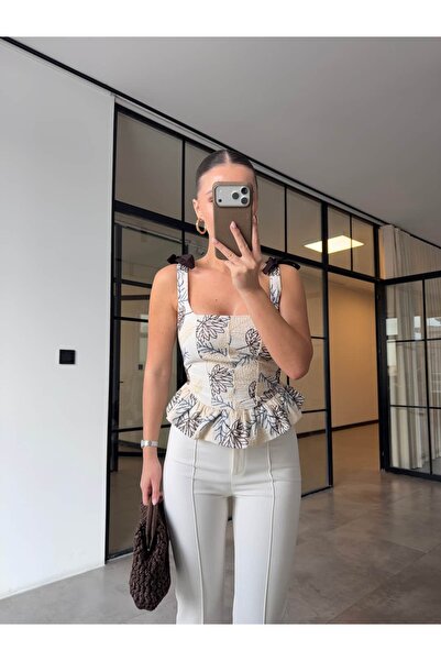 BB Bensu Buyruk İP DETAYLI FİSTO KORSE BLUZ KAHVE