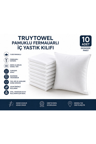 TruyTowel TURUYTOWEL Pamuklu Fermuarlı İç Yastık Kılıfı Beyaz Renkli İç Astar...
