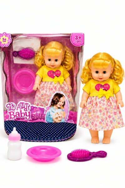 DAT Lovely Baby Doll with Golden Hair, Interactive Accessories and Feeding Bo...