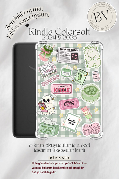 BookTok Vibes Co. Bookish Pembe Yeşil Sticker Temalı Insert - Kindle ve Kobo ...