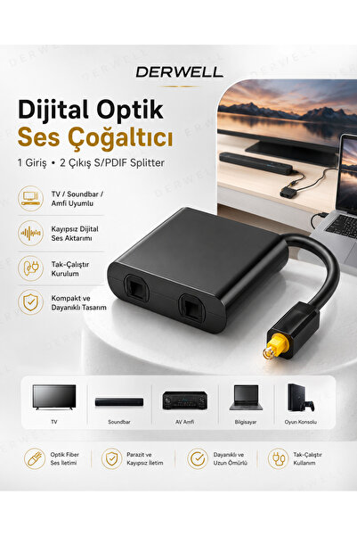 Derwell Dijital Optik Ses Çoğaltıcı Aparat S/PDIF TV Soundbar Amfi Uyumlu Swi...