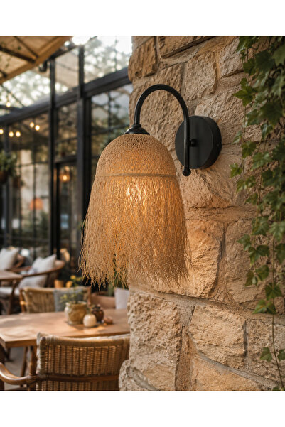 Bozyaka Aydınlatma Foça Decorative Jute Wicker Black Metal Body Modern Wall S...