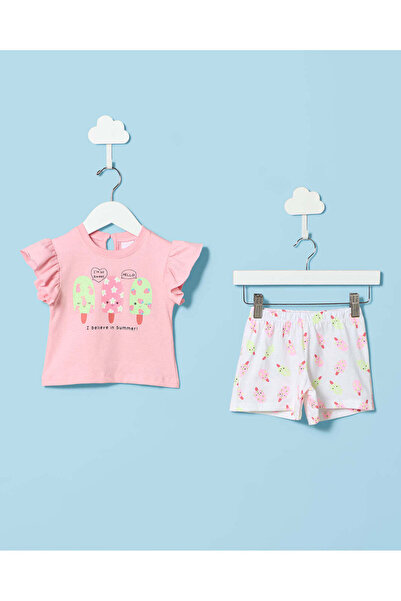 REDTAG Infant Girls Pink and white All Over Print Casual Set