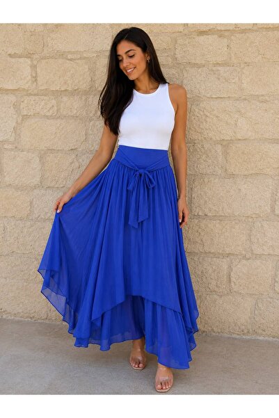 AGORATEKSTİL Women's Original Italian Cotton Fabric Silk Skirt 38-44