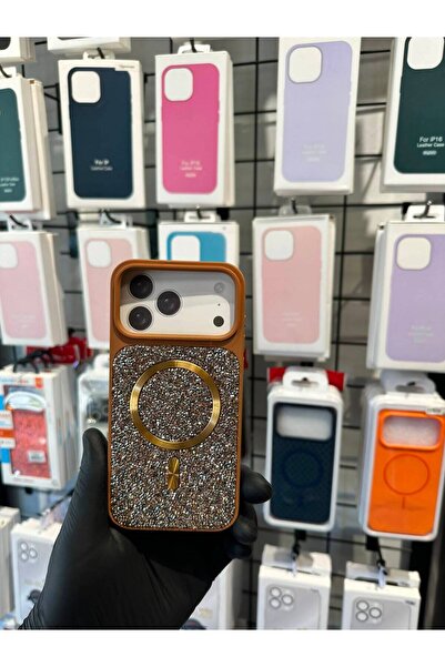 TAK Bİ KILIF iPhone 17 Pro Max Kılıf MagSafe Uyumlu Simli Taşlı Manyetik Kart...