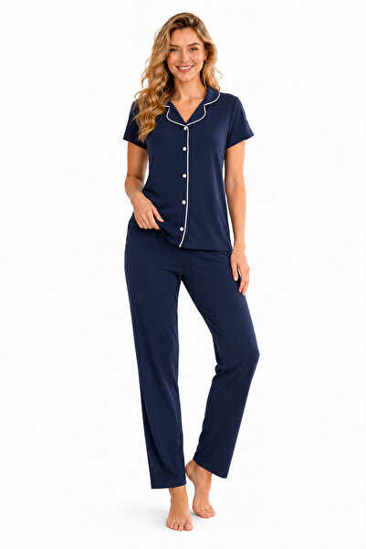 ÖZKAN underwear Özkan 1000-21 Women's Buttoned Front Short-Sleeved Ribbed Shi...