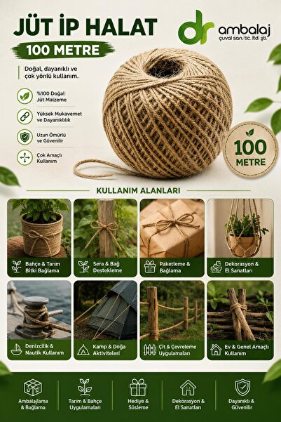 dr ambalaj çuval san.tic.ltd.şti. Hasır Jüt İp 1 Top 100 Metre Doğal Jüt İp -...