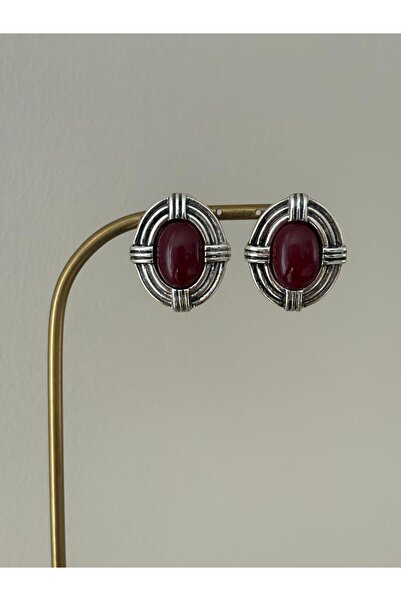 FASHION Special Design Burgundy Stone Oval Vintage Silver Color Earrings