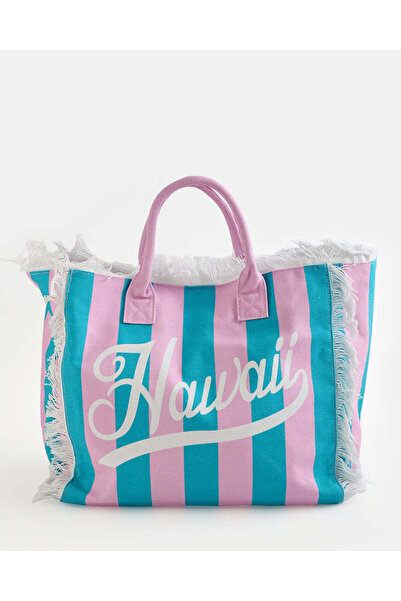 REDTAG Women Blue And Pink Stripe Beach Bag