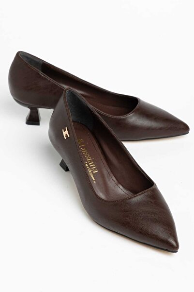 Moda Hanım Lussiana Women's Brown Leather Low Heel Stiletto Shoes