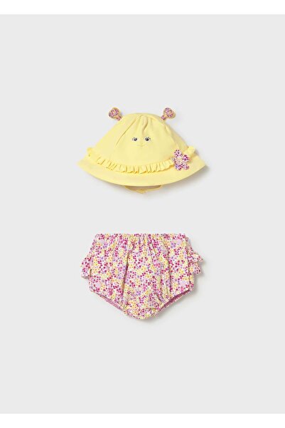 MAYORAL Newborn Baby Girl Shorts and Hat Set Yellow