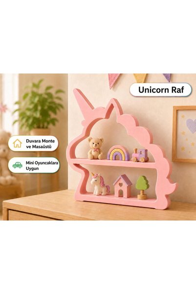 SEKO COMPANY Pembe Dekoratif Unicorn Çocuk Bebek Odası Duvar Rafı