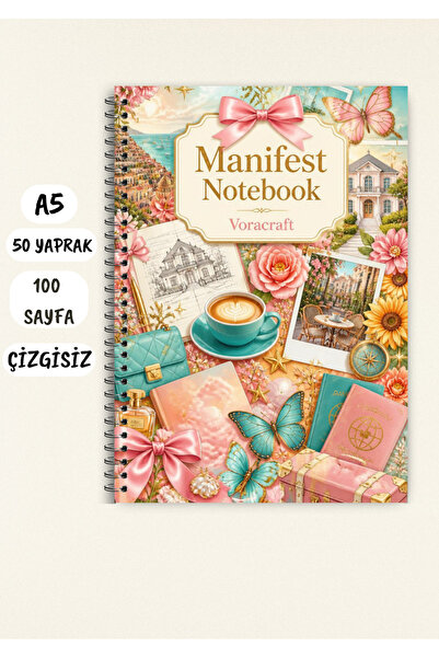 VORACRAFT Manifest Temalı Not Defteri 50 Yaprak /100 Sayfa, A5 / Tel Spiral C...