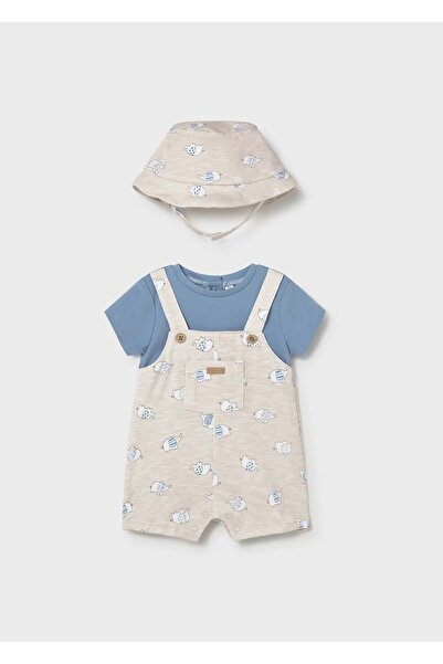 MAYORAL Newborn Baby Boy Shorts, Overalls and Hat Set Blue