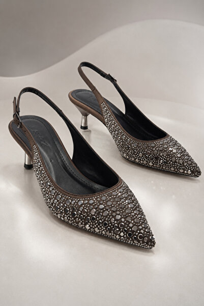 Women Lay-z Women's Coffee Stone Open Back Evening Dress Shoes 5.5 cm Heel Co...